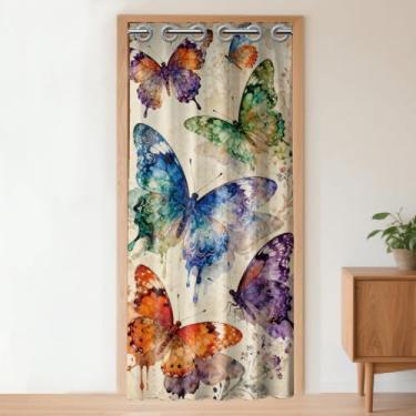 Imagem de CHGCRAFT Cortina de porta borboleta em aquarela para porta de entrada de borboleta retrô cortina divisória de quarto com anéis de plástico cortinas de portas dobráveis para porta de armário, porta de