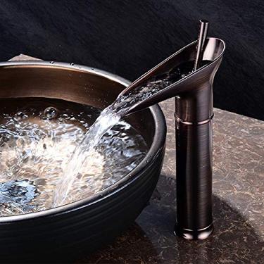 Imagem de Torneiras, estilo europeu cachoeira formiga quente e fria todo bronze lavar seu rosto bacia torneira de água acima do balcão lavatório banheiro retrô hotel hotel clube torneira/30 cm/a