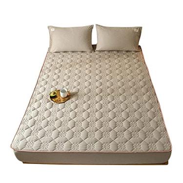 Imagem de Lençol de baixo elástico macio resistente a rugas, capa de colchão acolchoado espesso, forro de colchão permeável ao ar para quarto, apartamento, hotel, cinza, 150 × 200 cm + 30 cm (Camel Quee