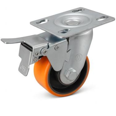 Imagem de Rodízio Giratório 4x2 Ajax com Freio Dupla Função  Roda PU sobre Ferro