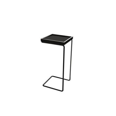 Imagem de Mesa De Canto Sofá Base Preta Anny Apoio Lateral 68cm Tampo Preto - Sa