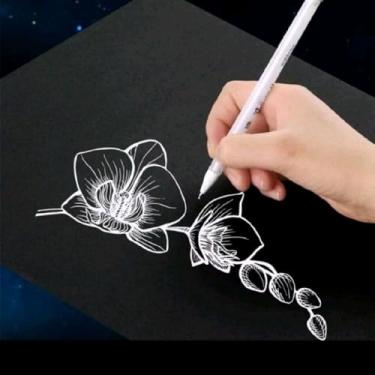 Imagem de Kit 5 Canetas Gel Branca Premium, Ponta 0.8mm, para Micropigmentação, Design de Sobrancelhas, Desenhos Artísticos e Detalhamento Profissional, Secagem Rápida