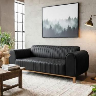 Imagem de Sofá Living Átila, 2,30 Metros, Design Retrô. (Couro - Preto)
