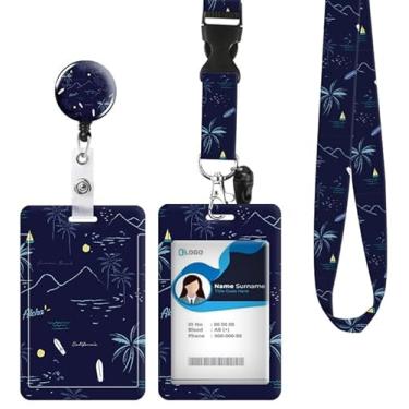 Imagem de Porta-crachá de identificação com cordão retrátil e chaveiro, carretel de crachá com clipe de mosquetão giratório, palmeiras de paisagem, etiqueta de nome, cordão, protetor de identidade, clipes para