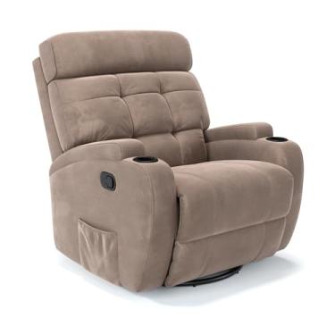 Imagem de Poltrona do Papai Reclinável Manual Com base Giratória e Balanço em Suede (Bege)