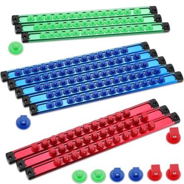 Imagem de Conjunto organizador de soquete magnético de 11 peças, 1/5.1 cm, 1/10.2 cm, 3/20.3 cm para gaveta de caixa de ferramentas, suporte magnético de soquete com 148 peças, tamanho padrão para garagem