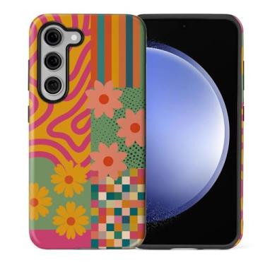 Imagem de casesok Capa para Samsung Galaxy S23 Plus, capa rígida de camada dupla + capa de telefone de silicone, proteção total à prova de choque para Samsung Galaxy S23 Plus - flor geométrica colorida retrô