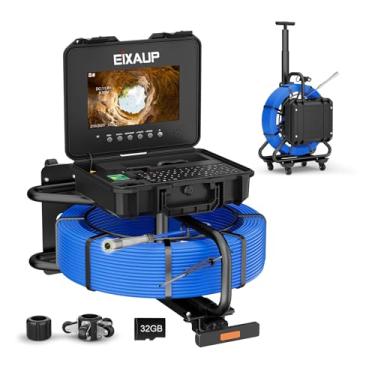 Imagem de EIXAUP Câmera de esgoto autonivelante com transmissor sonde de 512 Hz, tela IPS 1080P HD de 10,1 polegadas, contador de distância, cabo de 7 mm mais grosso, chaveiro, design portátil de mala com rodas