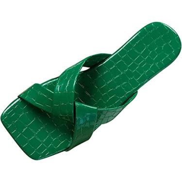 Imagem de Pantufas femininas de verão com alça cruzada e bico aberto, Verde, 6