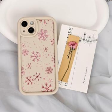 Imagem de Capa de telefone compatível com iPhone 15, resistente a quedas com floco de neve rosa, capa de telefone de silicone macio para mulheres