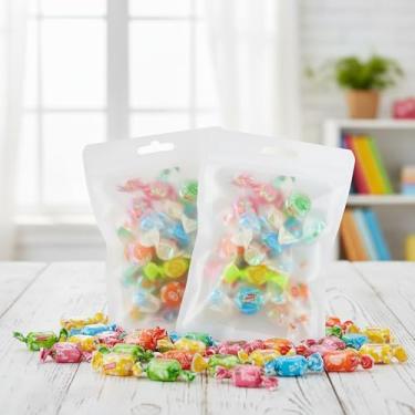 Imagem de 50 peças de mini sacos Mylar com janela, pequenos sacos de doces Ziplock resseláveis, bolsa de embalagem de armazenamento para joias pequenas empresas (branco, 8 x 12 cm)