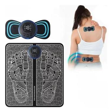 Imagem de Kit Massageador Premium, Tapete e Massageador Portátil Elétrico, Eletroestimulação Muscular EMS, 8 Modos, 19 Níveis, Alívio de Dores Musculares e Pés, 3,7V, 3x3x3 cm
