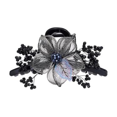 Imagem de SINIDE Grampos de garra de cabelo, presilhas de flor de fio de cobre grandes presilhas de garra de cristal tecidas à mão com strass de plástico para cabeça de casamento, acessórios de estilo para