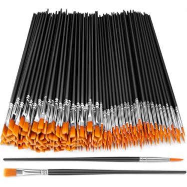 Imagem de AROIC Pincéis pequenos a granel, 200 pincéis de nylon para cabelo com pincéis de tinta acrílica pontiagudos, planos e redondos, pincéis artesanais para artistas faciais em aquarela a óleo e kits