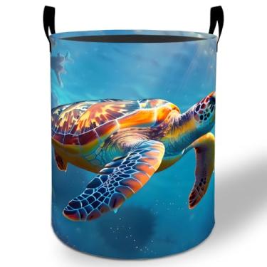 Imagem de Cesto de lavanderia tartaruga marinha, 50 x 40 cm, balde de armazenamento de roupas Oxford dobrável à prova d'água para quarto, banheiro, quarto, berçário, decoração de brinquedos, presentes para