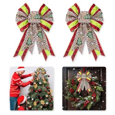 Imagem de Hying 2 peças de laços de Natal para guirlanda, árvore de Natal, guirlanda de doce, laço de veludo vermelho verde para decoração de festa de Natal na porta da frente, suprimentos