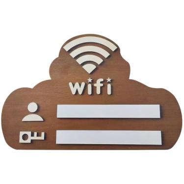 Imagem de GORGECRAFT Sinal de senha WiFi de madeira, sem fio, placa de rede gratuita, aviso em forma de nuvem, reutilizável, apagável, moldura de acesso Wi-Fi, decoração de parede, exibição de senha de internet