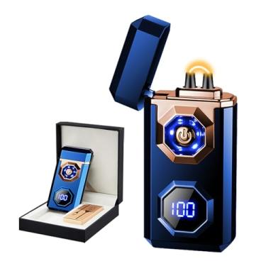 Imagem de BABOBIU Isqueiro de arco de alta potência - chama dupla à prova d'água, iluminação de emergência LED, recarregável por USB com visor de nível de bateria, corpo de liga de zinco para pesca, acampamento