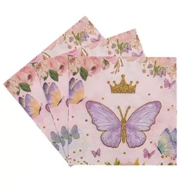 Imagem de Bamsod Guardanapos florais de 33 x 33 cm, decorativos para decoupage, guardanapos florais de Natal, guardanapos de papel de Natal (20, borboleta rosa)