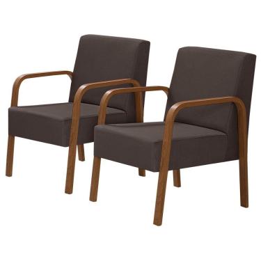 Imagem de Kit 2 Poltronas 1 Lugar Jade Pé Madeira Suede Marrom