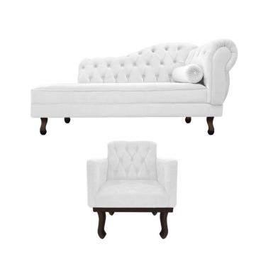 Imagem de Kit Diva Recamier Diana 120cm Lado Esquerdo E 01 Poltrona Classic Corano Amarena Móveis Branco