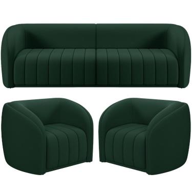 Imagem de Kit Sofá 5 Lugares Para Sala 332cm Com 02 Poltronas Lazio M03 Veludo Verde - Lyam Decor