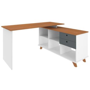 Imagem de Mesa Para Escritório Home Office Escrivaninha Gold A02 Freijó Grafito Branco - Lyam Decor
