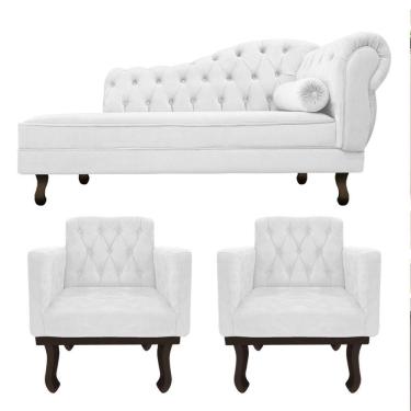 Imagem de Kit Diva Recamier Diana 185cm Lado Esquerdo E 02 Poltronas Classic Corano - Adj Decor Cor Branco
