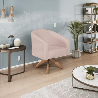 Imagem de Poltrona Decorativa Luiza Base Giratória De Madeira Suede - Doce Sonho Móveis Rosê