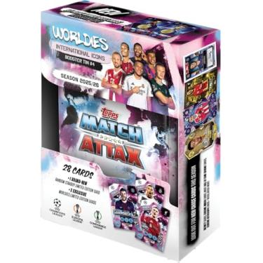 Imagem de Topps UCC Match Attax 2025/26 - Mini Tin - International Icons - contains 28 Match Attax cards plus a random Star Boy LE and 3 exclusive 'Worldies' LE cards.