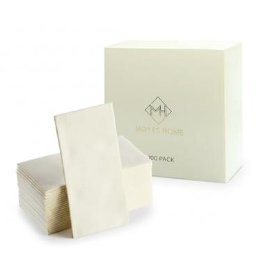 Imagem de Pacote com 100 guardanapos de papel marfim | Pano descartável de linho como guardanapos de jantar | Toalhas de mão | Guardanapos de mão de papel macios, absorventes para cozinha, banheiro, festas