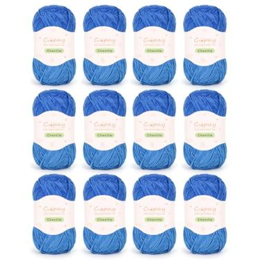 Imagem de Coopay Fio de chenille skinny para crochê e tricô, pacote com 12 unidades de 50 g - 1,76 oz no total, fio de crochê de pesos leves - adequado para cobertores de bebê, brinquedos de pelúcia, roupas