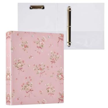 Imagem de Fichário de 3 anéis, anéis D de 3 cm com fichários Clipbaord, buquê de laço, rosa, material de escritório, capa personalizável