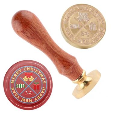 Imagem de Carimbo de lacre de cera de Natal, presentes de Natal, carimbos de latão e cabo de madeira, cabeça para cartões de Natal, convites de festa, envelopes de cartas, cartões de felicitações, presentes