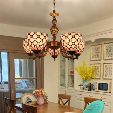 Imagem de Lustre retrô americano de luxo com LED, criativo e elegante, para sala de estar, restaurante, quarto, casa de campo, hotel, café ou bar, com luminária pendente de vidro colorido (A 5 lâmpada