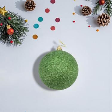 Imagem de Generic 1 peça de bolas de Natal ornamentos de bola de Natal com laço de tampa plástico glitter verde 8 cm