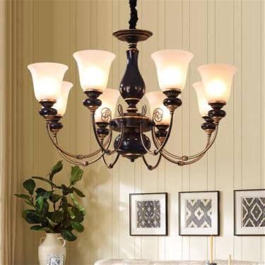 Imagem de Lustre de luxo europeu para sala de estar, estilo retrô americano, em cerâmica, para restaurante, quarto, escritório, hotel, villa, café, com luminária pendente de LED (8 lâmpadas).