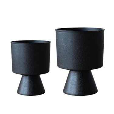 Imagem de Lookat Vaso de ampulheta moderno, recipiente de plástico decorativo para plantas, aparência de metal texturizado, vaso de jardim doméstico contemporâneo (preto, CUP003 pequeno + médio)