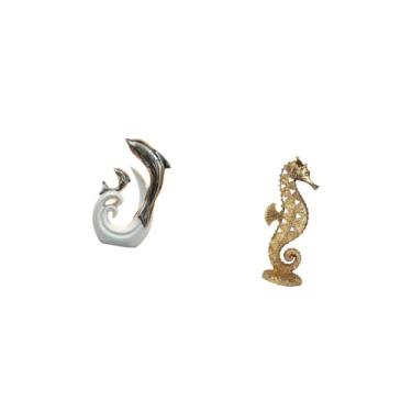 Imagem de Fenteer Escultura Moderna E Abstrata de Golfinho em Cerâmica com Resina Dourada, Ideal para Decoração de Escritório, Sala de Estar, Lareira, Mesa de Centro, a