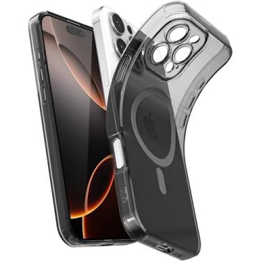 Imagem de Svanove Capa magnética transparente para iPhone 16 Pro, compatível com Magsafe Slim Thin Transparente Mag Safe Case para mulheres e meninas, bonita borracha de silicone macia com capa de câmera, preta