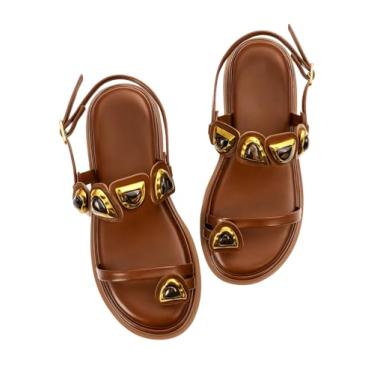 Imagem de Sandália Papete Feminina Flatform Detalhe Dourado Confortável Moderna Macia (Whisky, BR, Adulto, Numérico, 37)