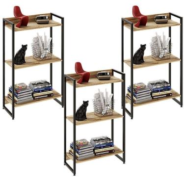 Imagem de Kit 3 Estantes Escritório 3 Prateleiras 104x60cm Carvalho