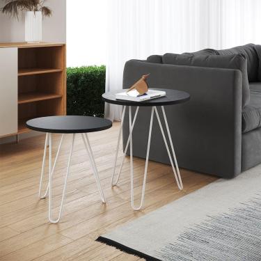 Imagem de Mesa De Lateral Duo Lisboa Ferro Branco Tampo Preto Cor: Preto