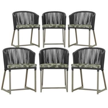 Imagem de 6 Cadeiras De Jantar Noronha Fendi Corda Náutica E5 Trama Preto