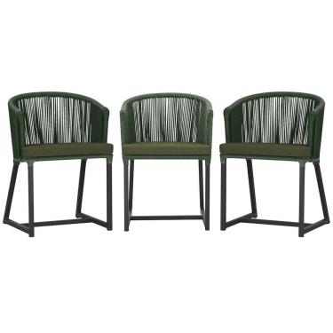 Imagem de 3 Cadeiras De Jantar Noronha Preta Corda Náutica E13 Trama Verde