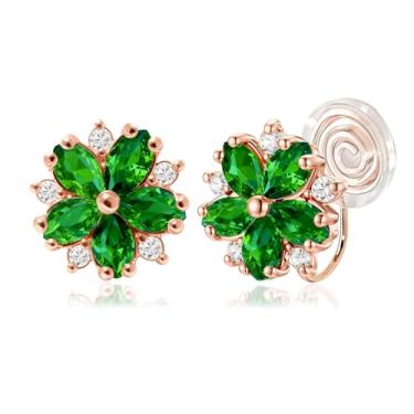 Imagem de Brincos de pressão para mulheres, flor de zircônia cúbica, banhado a ouro rosa 14K, joias para presente (com caixa de presente) para mulheres, cute, Zircônia cúbica Metal, Zircônia cúbica