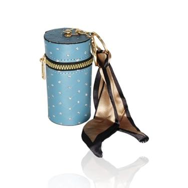 Imagem de Jinweixb Dispensador de batom, caixa de armazenamento de esmalte de brilho labial de perfume, com fecho de seda e chave, pode ser pendurado em qualquer bolsa feminina, azul