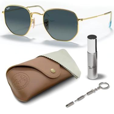 Imagem de Ray-Ban RB3548N Óculos de sol hexagonais planos com kit de óculos – protetores de nariz ajustáveis – Óculos de sol retrô formais e casuais ideais, Ouro (91233 m | 51 mm), 51 mm