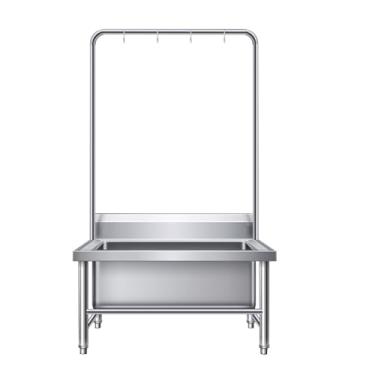 Imagem de TRGCJGH Pia de esfregão de piso comercial, pia utilitária de aço inoxidável com ganchos de vassoura de esfregão para lavanderia, garagem, porão, jardim (80 x 60 cm/31,4 x 23,15.2 cm, B)