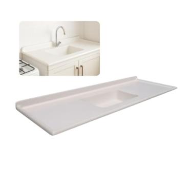 Imagem de Pia de Cozinha Mármore Sintético Bege Cuba Fibra 55x120cm (Bege)